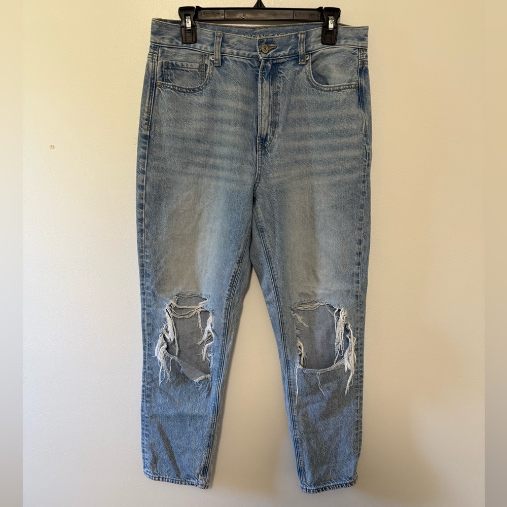 American Eagle Outfitters Distressed Blue Cropped Mom Jeans